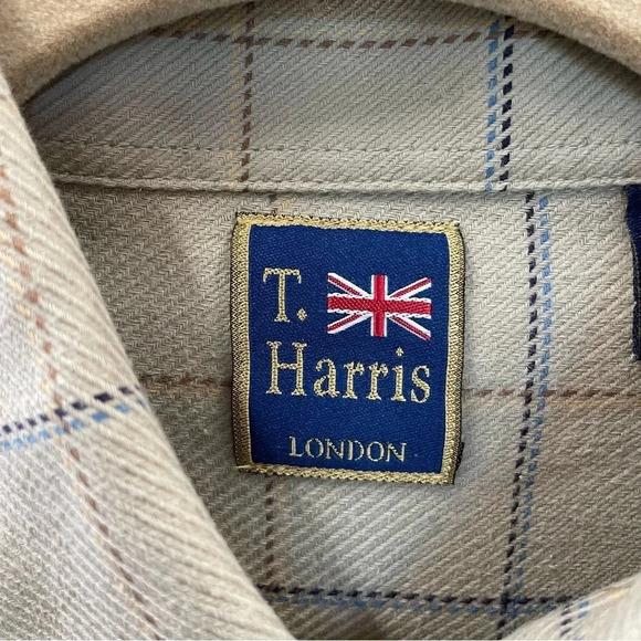 Vintage T. Harris‎ London L Long Sleeve Plaid Button Down Beige Tan - Picture 3 of 6